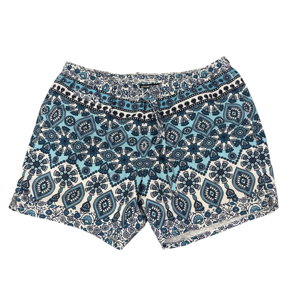MC2 Saint Barth Men's Sz Small Blue Geometric Floral Drawstring 4.5" Swim Shorts